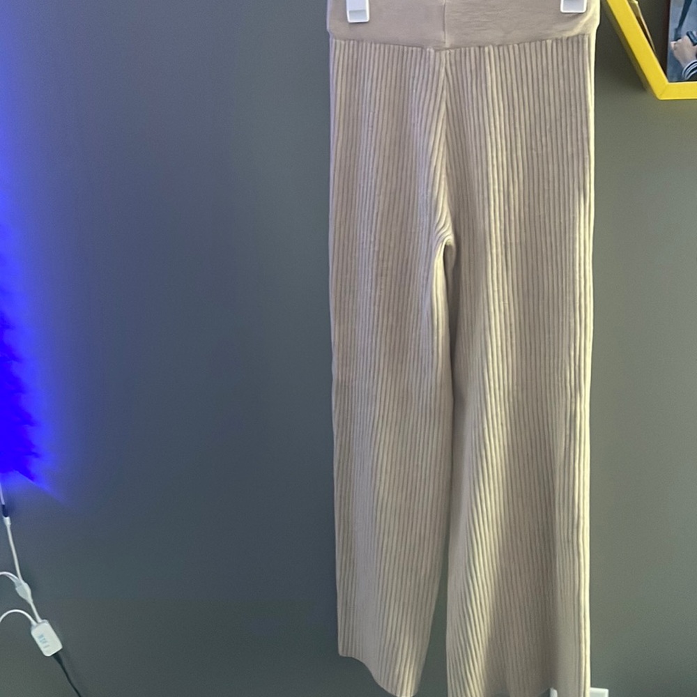 Shein EZwear Small Beige High Waist Flare Leg Khaki Knit Pants